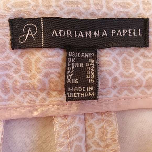 Adrianne Papell Ankle Cropped Pants 12 Tan White Pattern - Picture 3 of 15